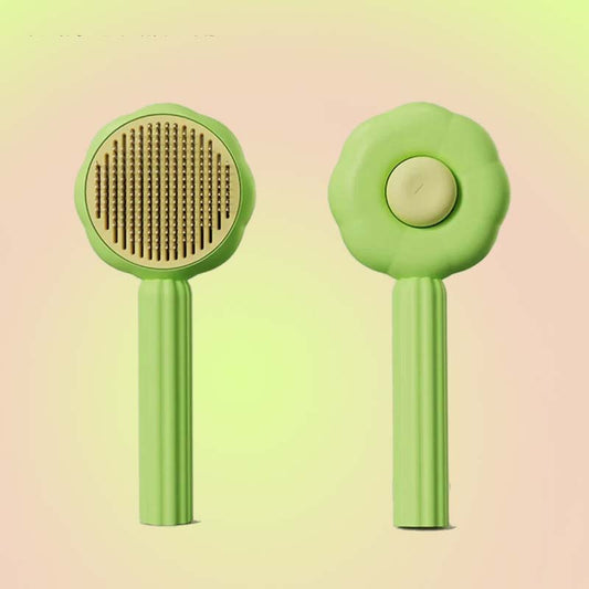 Green Flower Self-Cleaning Pet Grooming One-Click Hair Brush - Lil Wild Pets