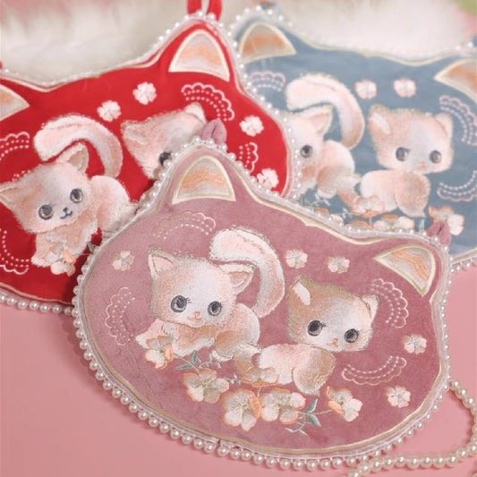 Handmade Embroidery Cat Shoulder Bag - Lil Wild Pets