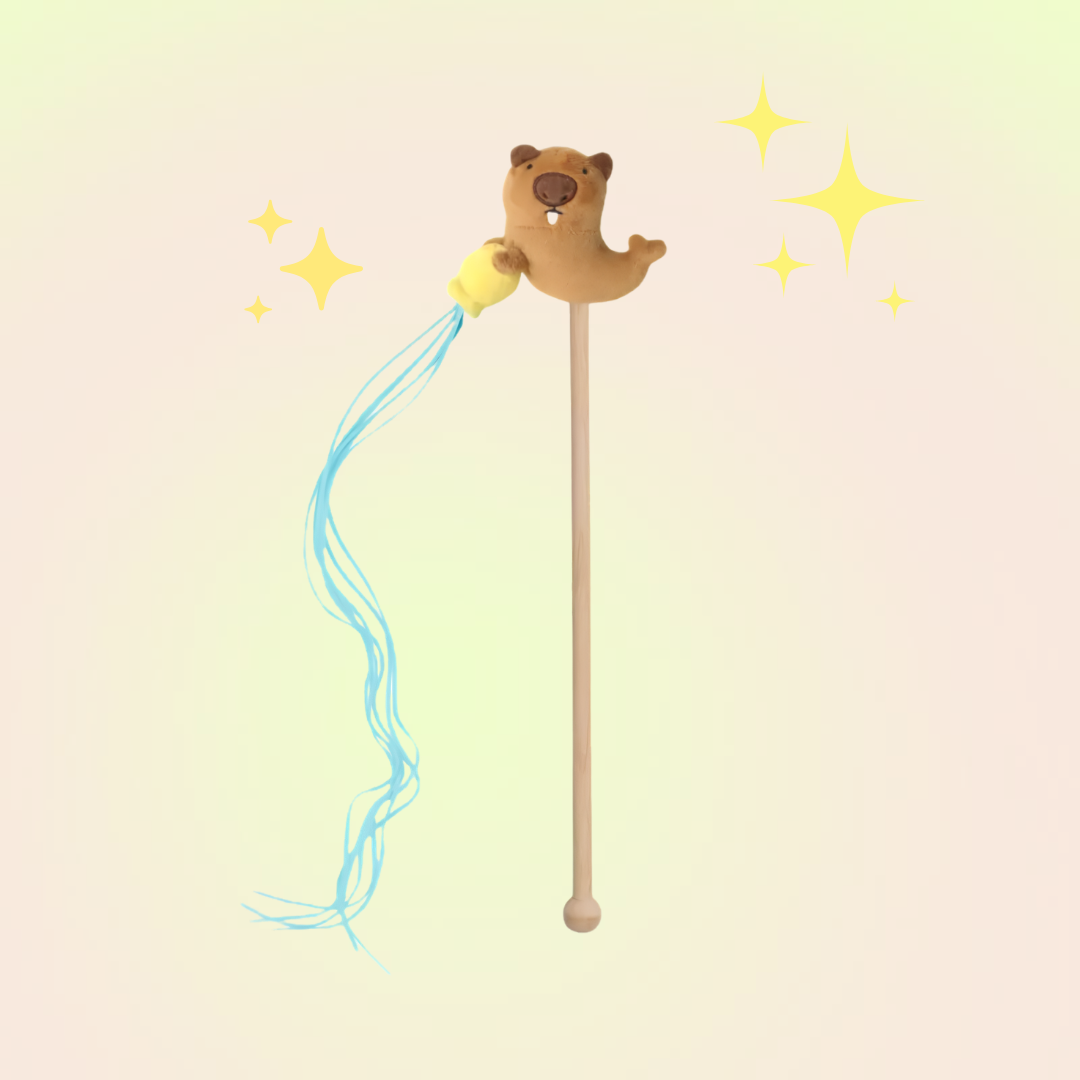 Capybara Catnip Plush Teaser Wand Cat Toy with Strings