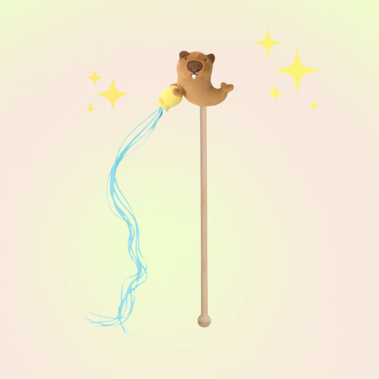 Capybara Catnip Plush Teaser Wand Cat Toy with Strings