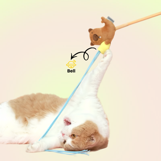 Capybara Catnip Plush Teaser Wand Cat Toy with Strings