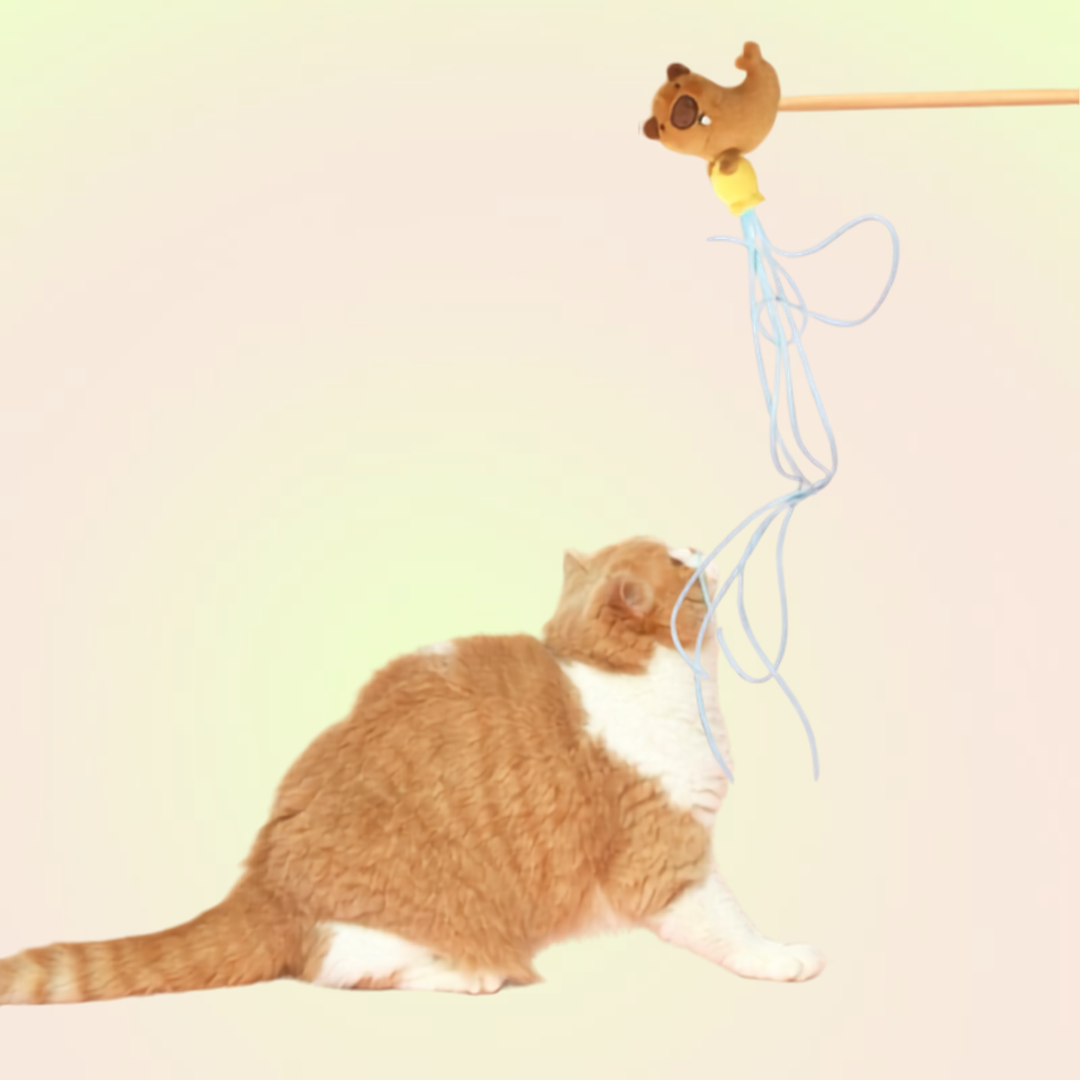 Capybara Catnip Plush Teaser Wand Cat Toy with Strings