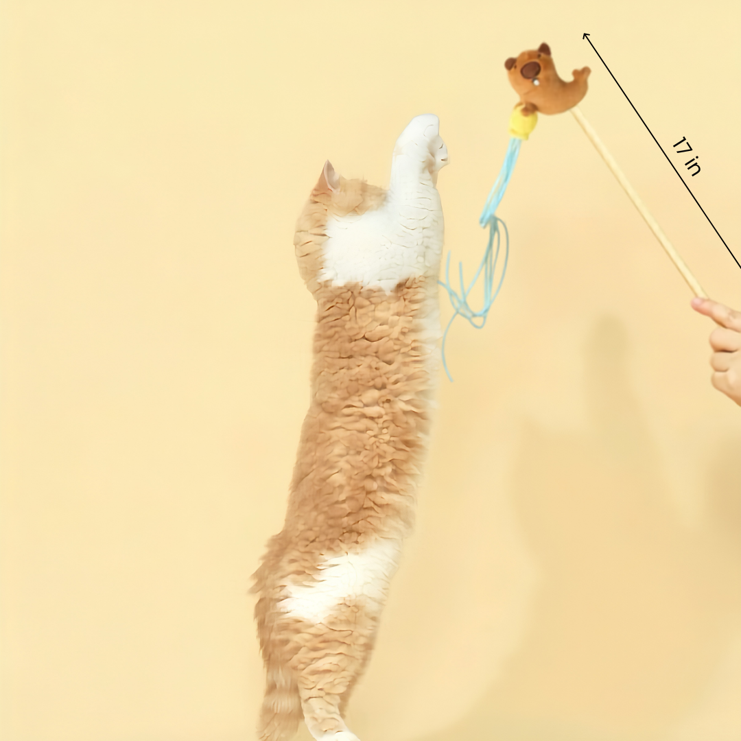 Capybara Catnip Plush Teaser Wand Cat Toy with Strings