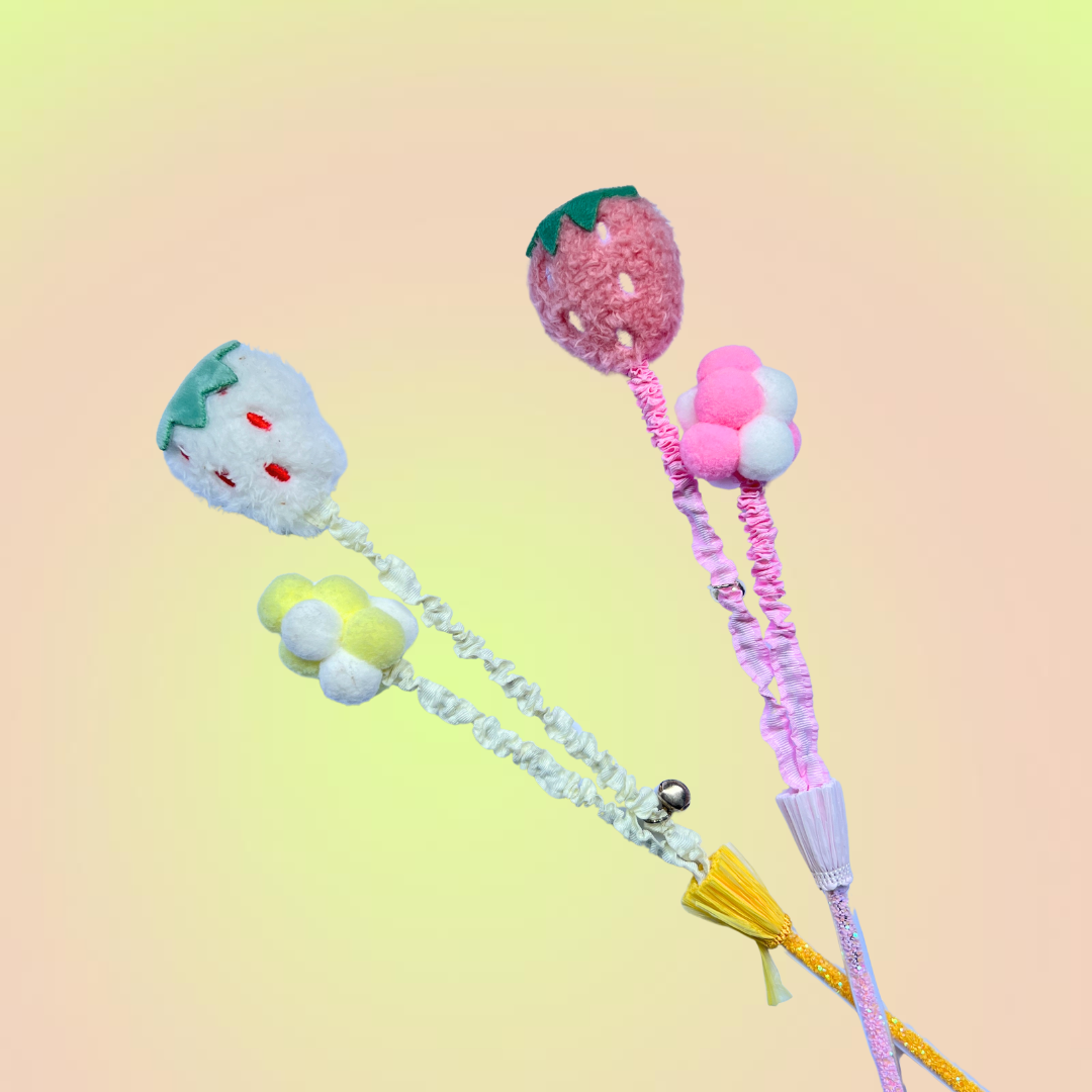 Fuzzy Strawberry Wand Cat Teaser Toy with Bells - Lil Wild Pets