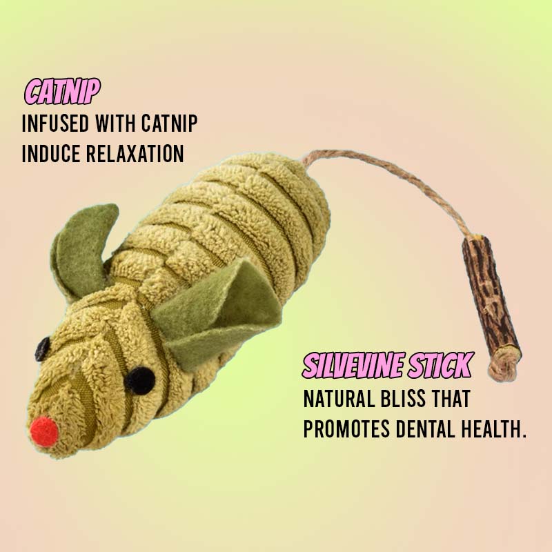 Catnip Mouse Plush Toy with Silvervine Stick with for Cats - Lil Wild Pets
