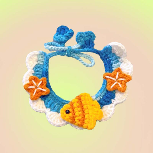Blue Fish Knit Handmade Crochet Pet Bib Accessory Collar for Cats and Dogs - Lil Wild Pets