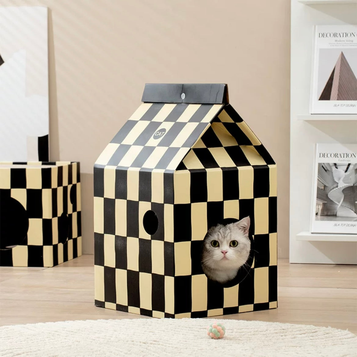 Cat Scratcher Milk Box House With Scratching Pad