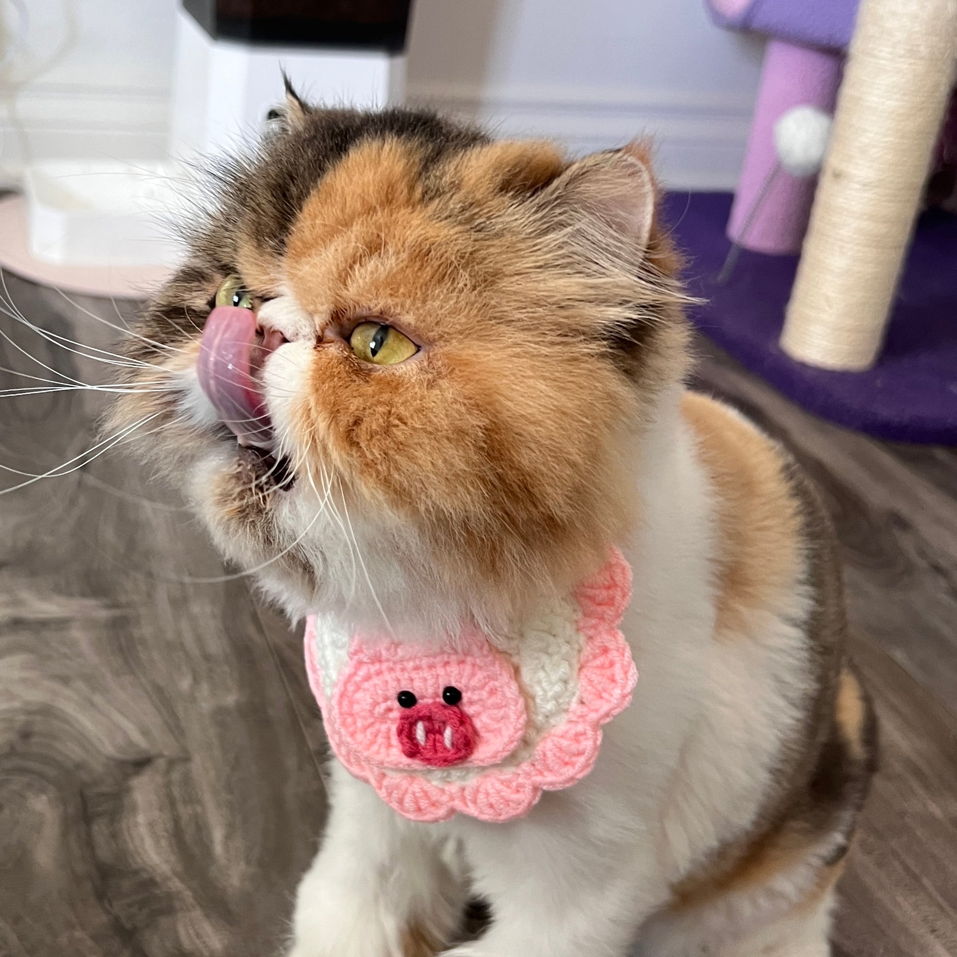 Pink Piggy Knit Handmade Crochet Bib Accessory for Cats and Dogs - Lil Wild Pets