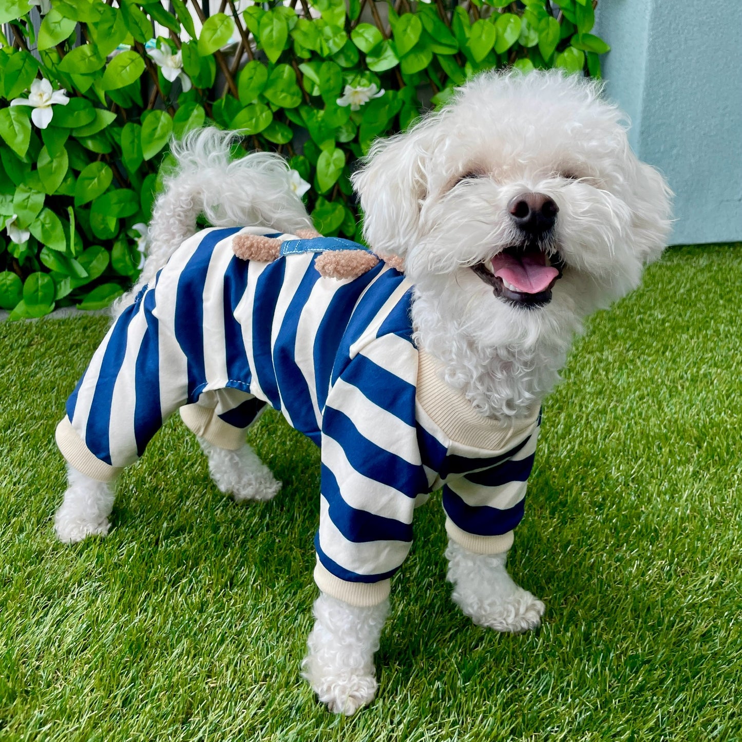 Soft Teddy Bear Blue Stripe Onesie Pajama T-Shirt for Cats and Dogs