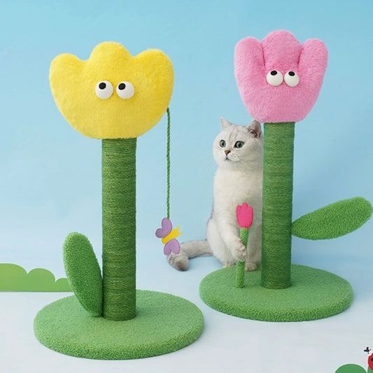 Plush Flower Tulip Cat Tree Scratching Post - Pink & Yellow