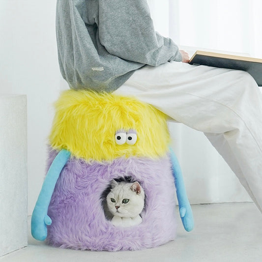 Fuzzy Monster Stool Cat Bed Cave
