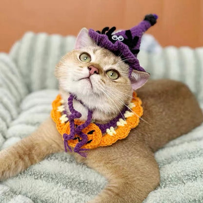 Pumpkin & Ghost Crochet Adjustable Hat & Bib for Cats and Dogs - Lil Wild Pets