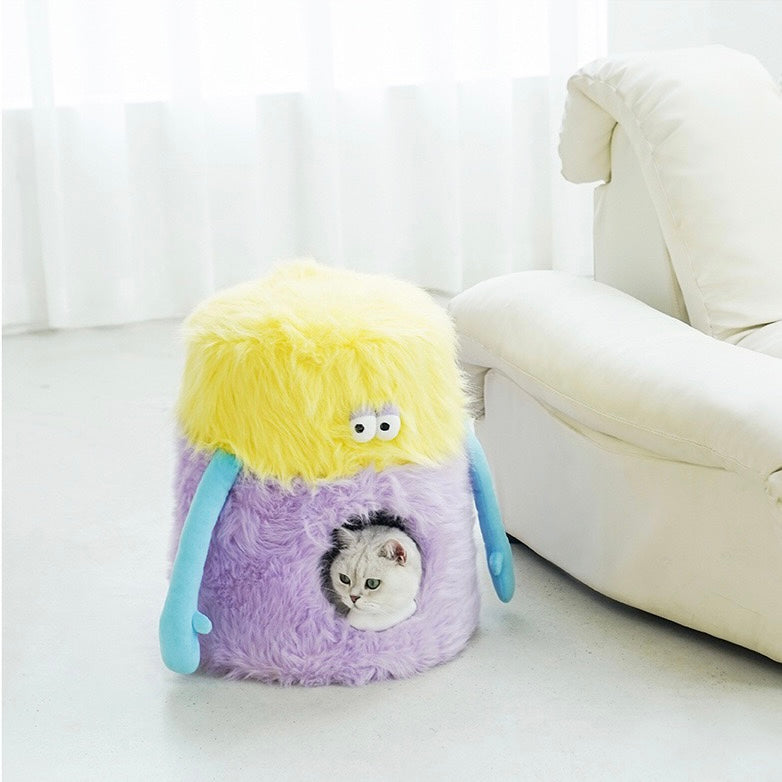 Fuzzy Monster Stool Cat Bed Cave