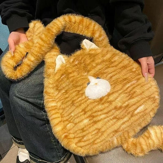 Fuzzy Orange Cat Shoulder Bag with tail - Lil Wild Pets