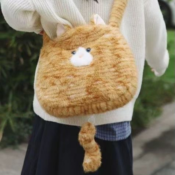 Fuzzy Orange Cat Shoulder Bag with tail