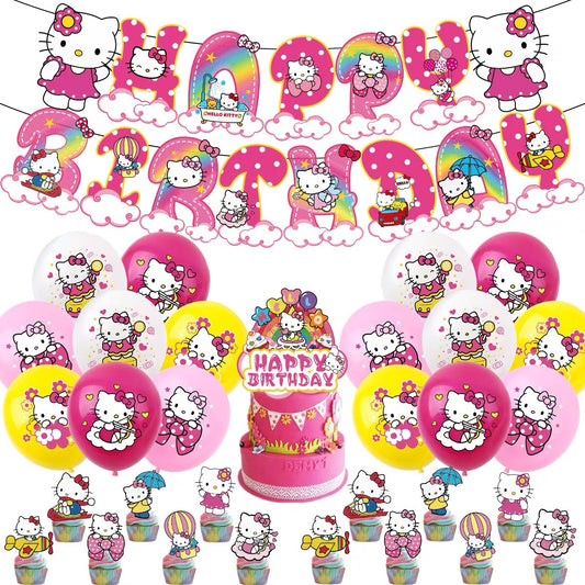 Hello Kitty Theme Birthday Party Decorations with Banner & 16 Ballons - Lil Wild Pets