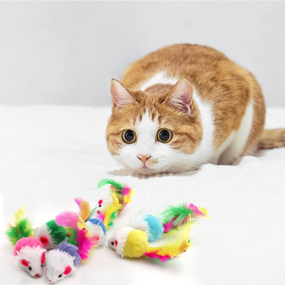 Colorful Plush Mouse Cat Chaser Toy with Rattle Sound - Lil Wild Pets
