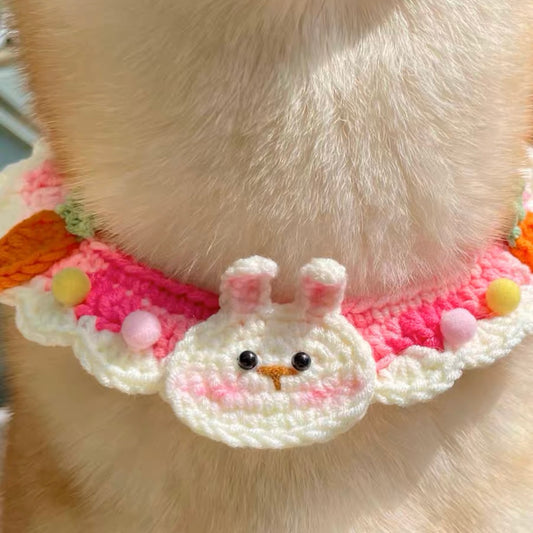 Pink Bunny Knit Handmade Crochet Pet Bib Accessory Collar for Cats and Dogs - Lil Wild Pets