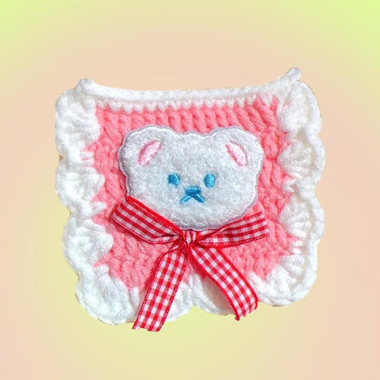 Pink Bear Knit Handmade Crochet Bib Accessory for Cats and Dogs - Lil Wild Pets