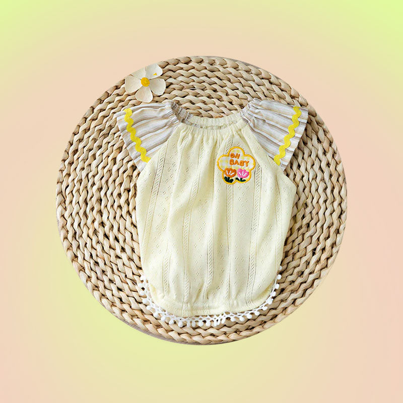 Yellow Pleated Angel Sleeve Tank Summer Shirt for Cats and Dogs - Lil Wild Pets