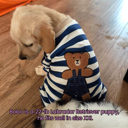 Teddy Bear Blue Stripe Soft Onesie Pajama T-Shirt for Cats and Dogs - Lil Wild Pets