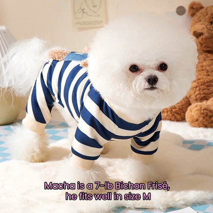 Teddy Bear Blue Stripe Soft Onesie Pajama T-Shirt for Cats and Dogs - Lil Wild Pets