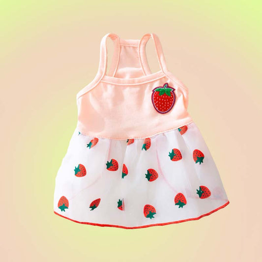 Pink Strawberry Princess Mesh Summer Dress for Cats and Dogs - Lil Wild Pets