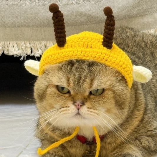 Pet Adjustable Knitting Hat with Ear Holes for Cats and Dogs - Bee