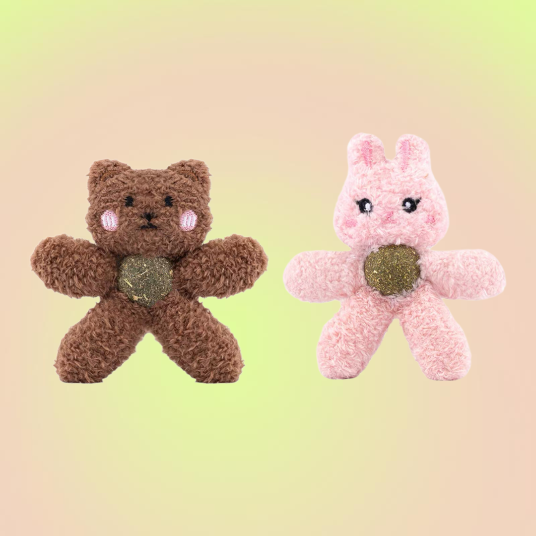 Lickable Catnip Ball Cuddle Plush Toy- Teddy Bear & Pink Bunny