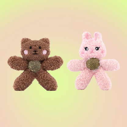 Cat Organic Lickable Catnip Ball Cuddle Plush Toy- Teddy Bear & Pink Bunny - Lil Wild Pets