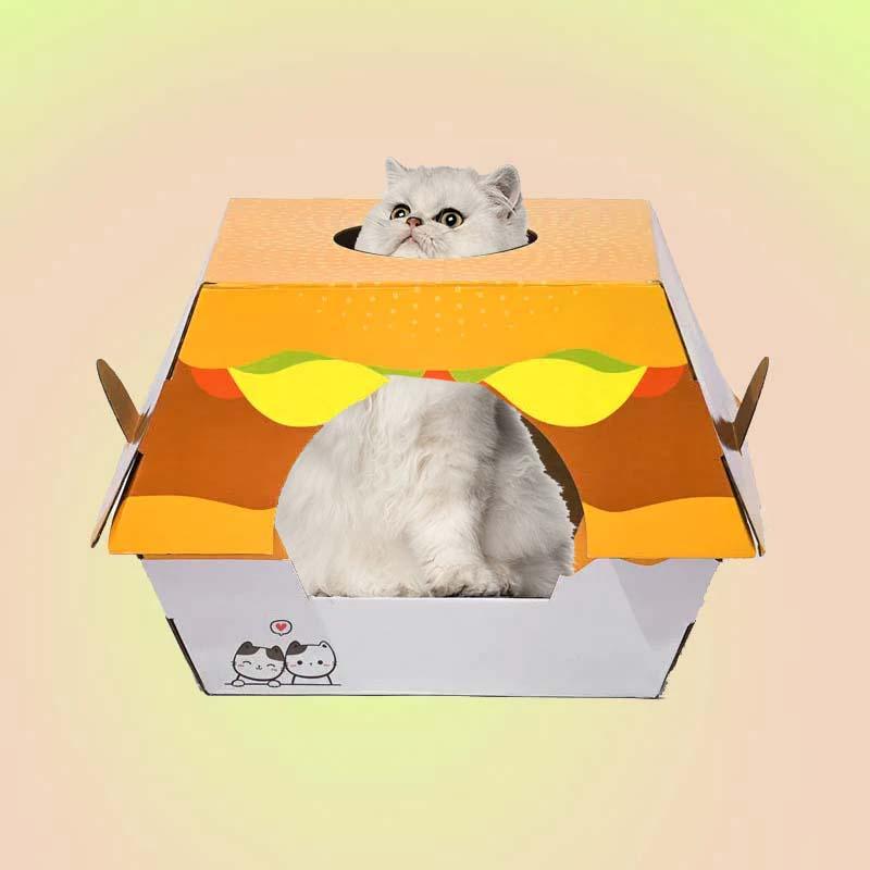 Burger Cat Box House with Scratching Pad - Lil Wild Pets