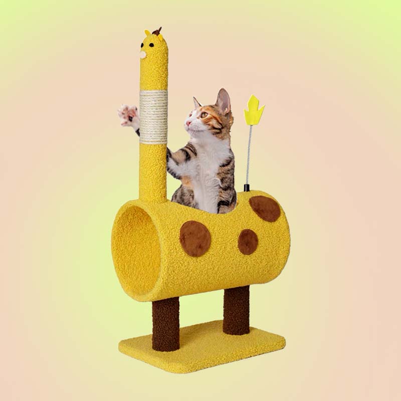 Giraffe Cat Tree Scratching Post with Interactive Toy - Lil Wild Pets