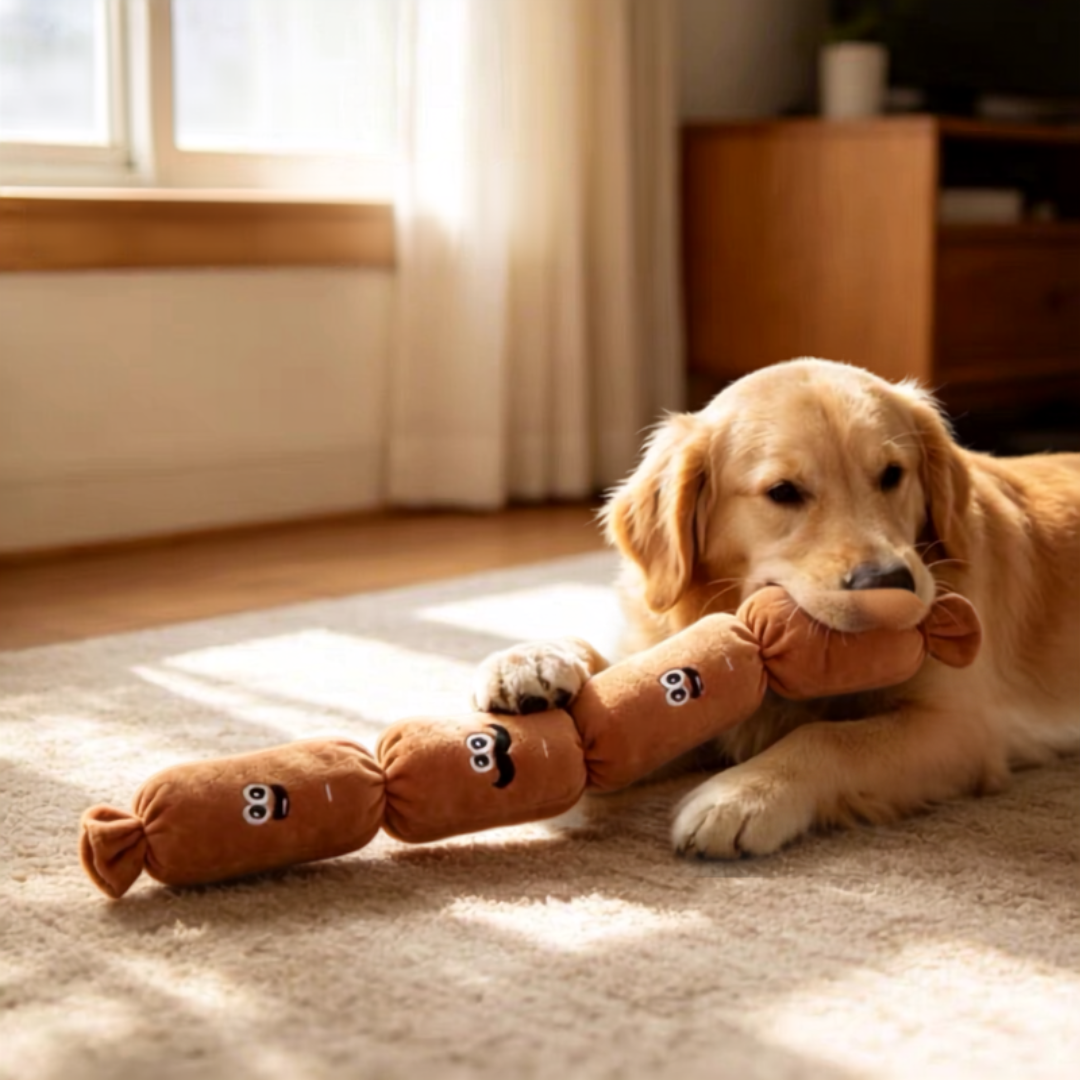 Squeaky Sausage Long Plush Chew & Tug Dog Toy