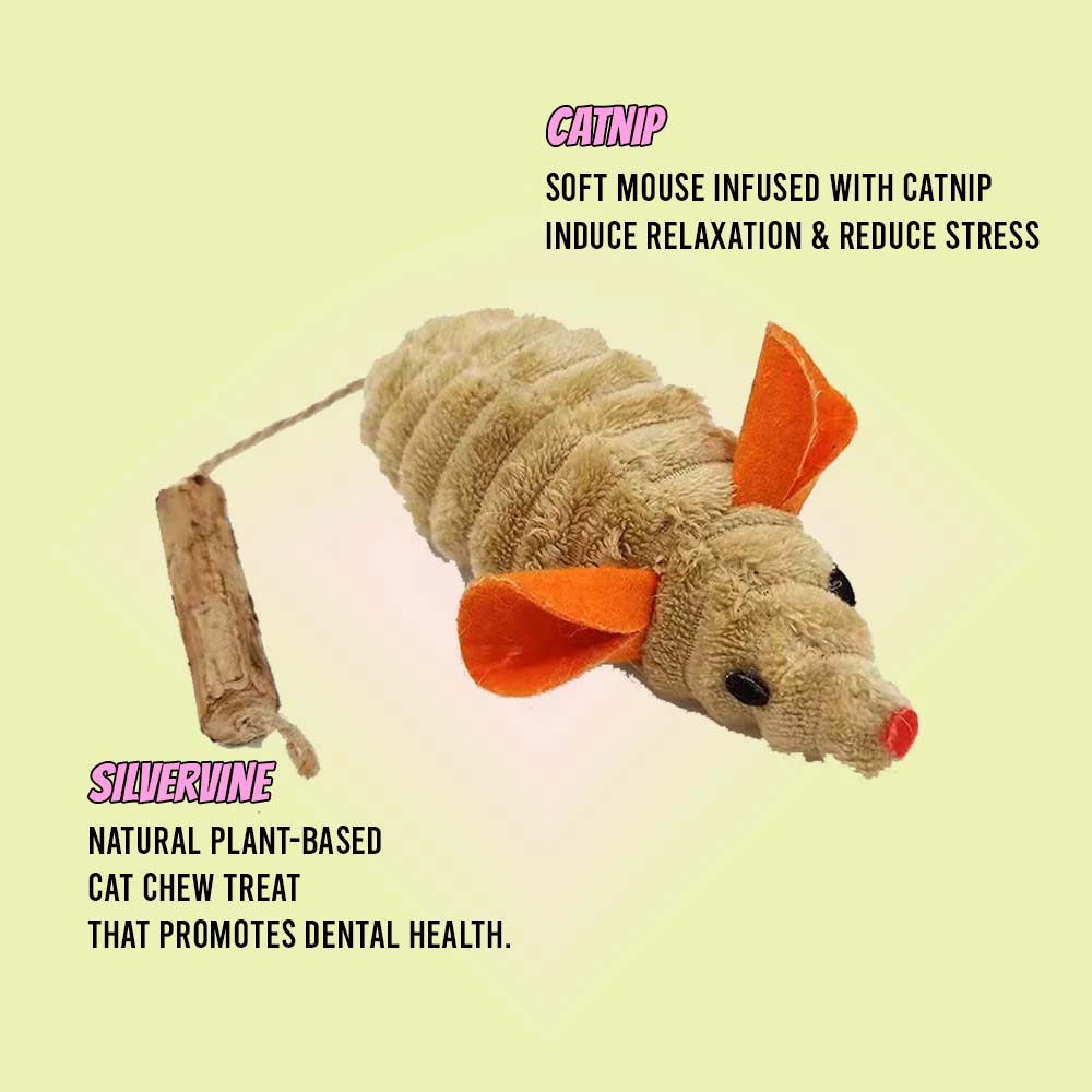 Catnip Mouse Plush Toy with Silvervine Stick with for Cats - Lil Wild Pets