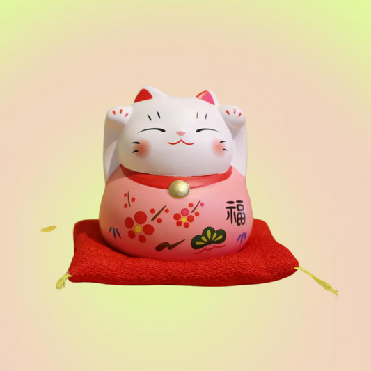 Ceramic Maneki Neko Pink Lucky Cat - 3in