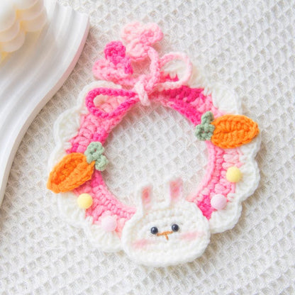 Pink Bunny Knit Handmade Crochet Pet Bib Accessory Collar for Cats and Dogs - Lil Wild Pets