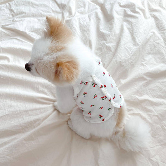 Cherry Print Button Up Tank Summer T-Shirt for Cats and Dogs - Lil Wild Pets