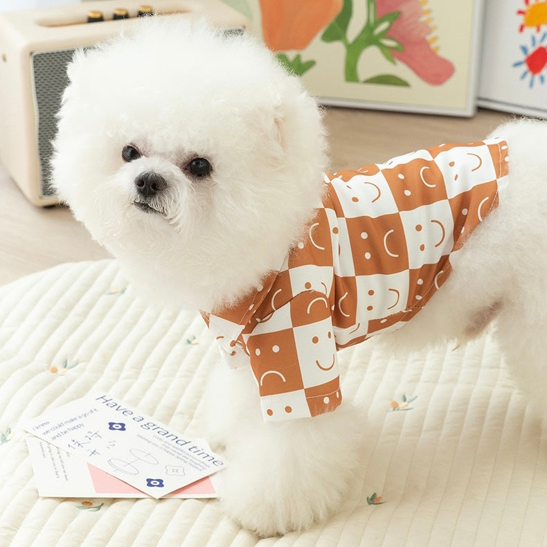 Brown Smily Face Checked Shirt for Cats and Dogs - Lil Wild Pets