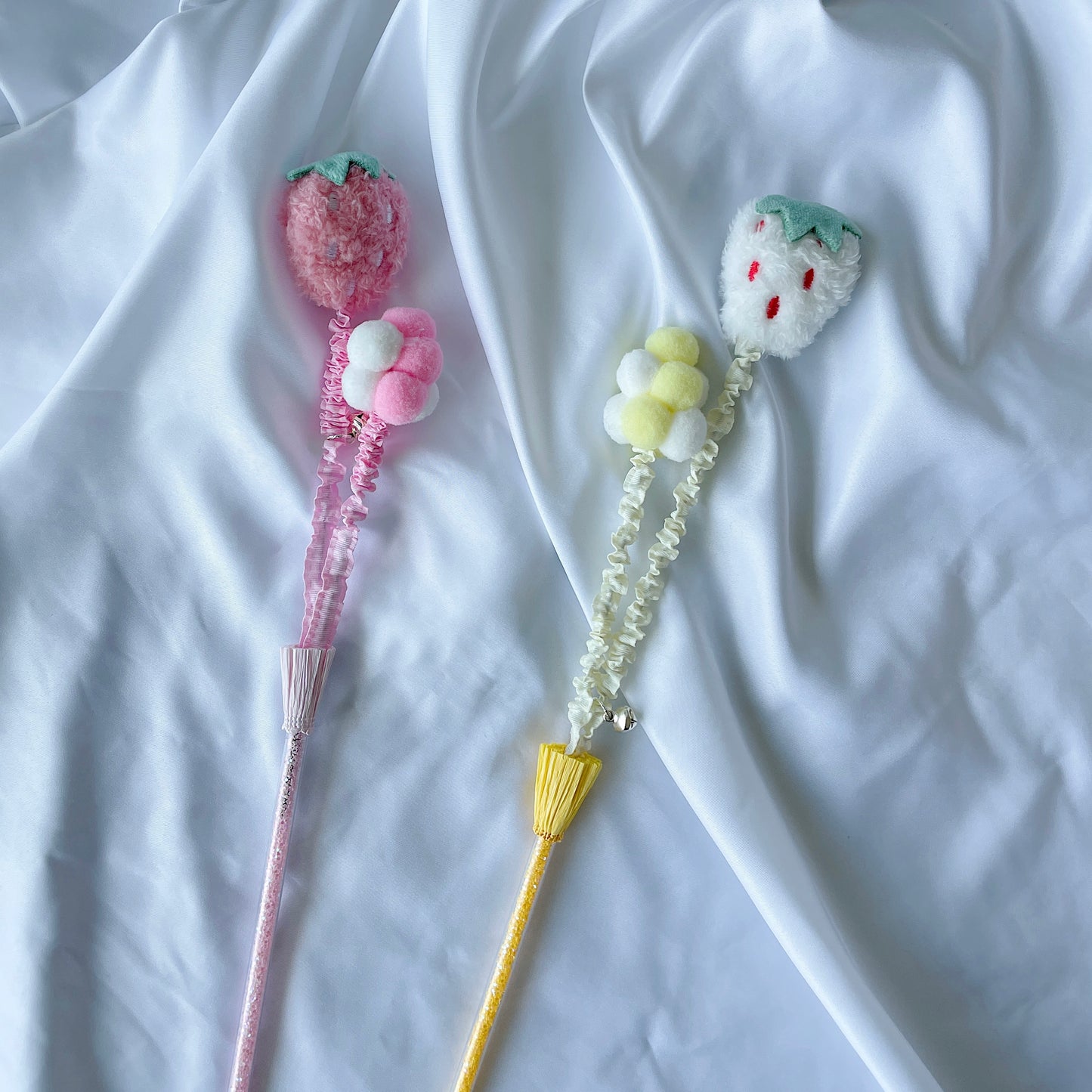 Fuzzy Strawberry Wand Cat Teaser Toy with Bells - Lil Wild Pets