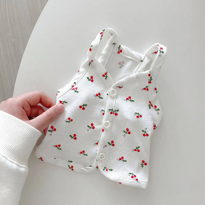 Cherry Print Button Up Tank Summer T-Shirt for Cats and Dogs - Lil Wild Pets