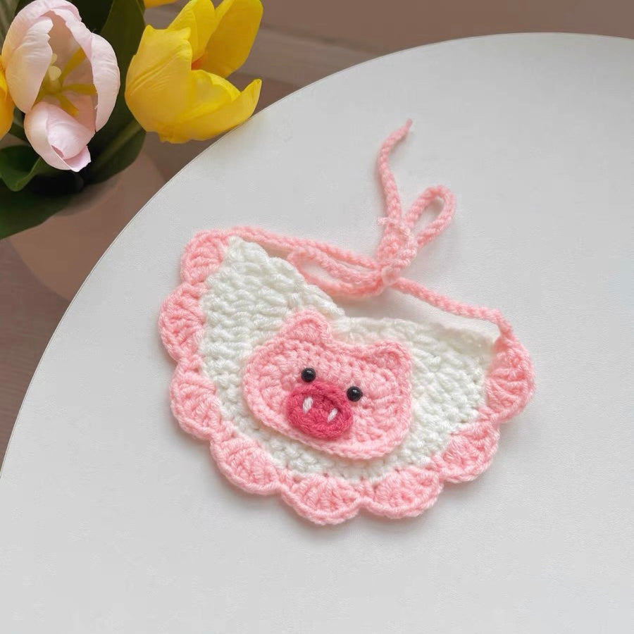 Pink Piggy Knit Handmade Crochet Bib Accessory for Cats and Dogs