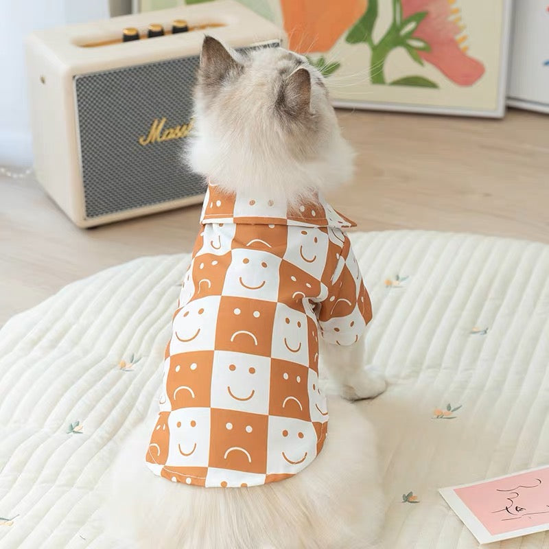 Brown Smily Face Checked Shirt for Cats and Dogs - Lil Wild Pets