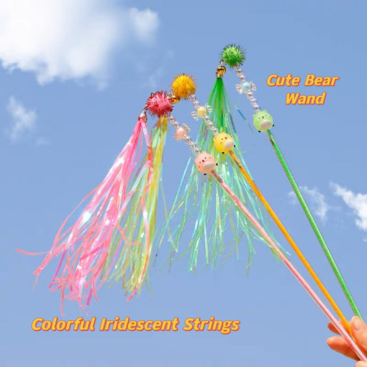 Cute Bear Wand Cat Teaser Toy with Bells and Strings - Lil Wild Pets
