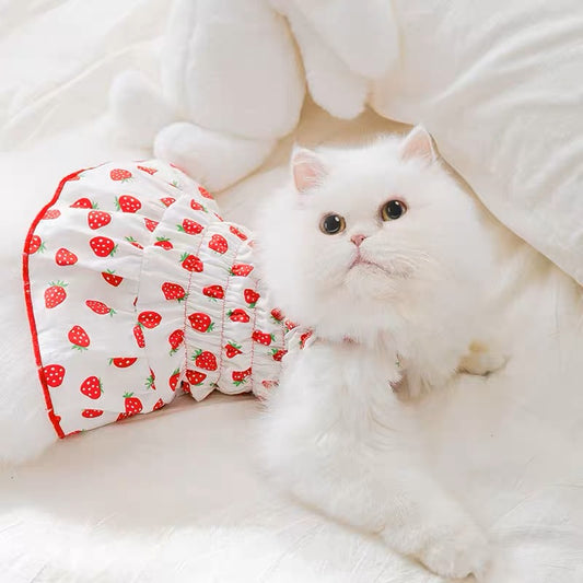Pink Strawberry Pleated Cotton Princess Summer Dress for Cats and Dogs - Lil Wild Pets