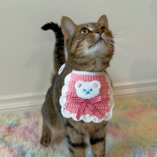 Pink Bear Knit Handmade Crochet Bib Accessory for Cats and Dogs - Lil Wild Pets