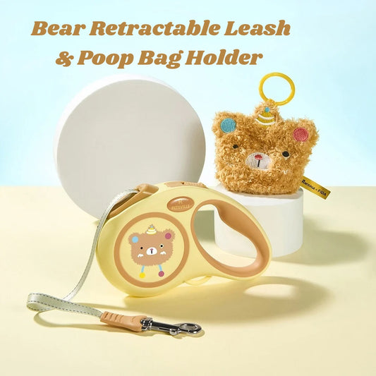 Retractable Dog Leash 16ft + Stuffed Toy Poop Bag Carrier