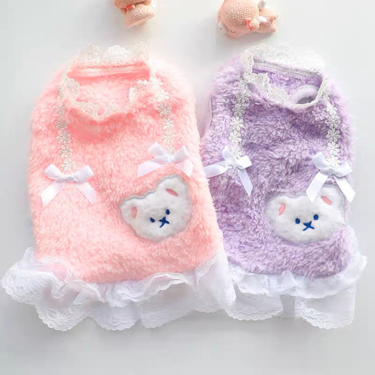 Teddy Bear Fleece Princess Dress for Cats and Dogs - Lil Wild Pets