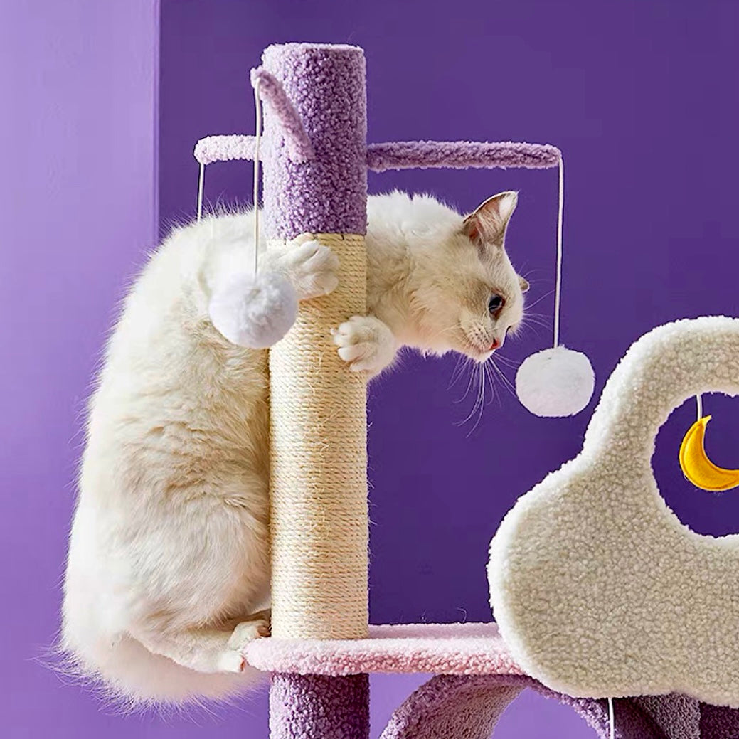 Moon & Stars Purple Cat Tree Scratching Post 55' - Lil Wild Pets
