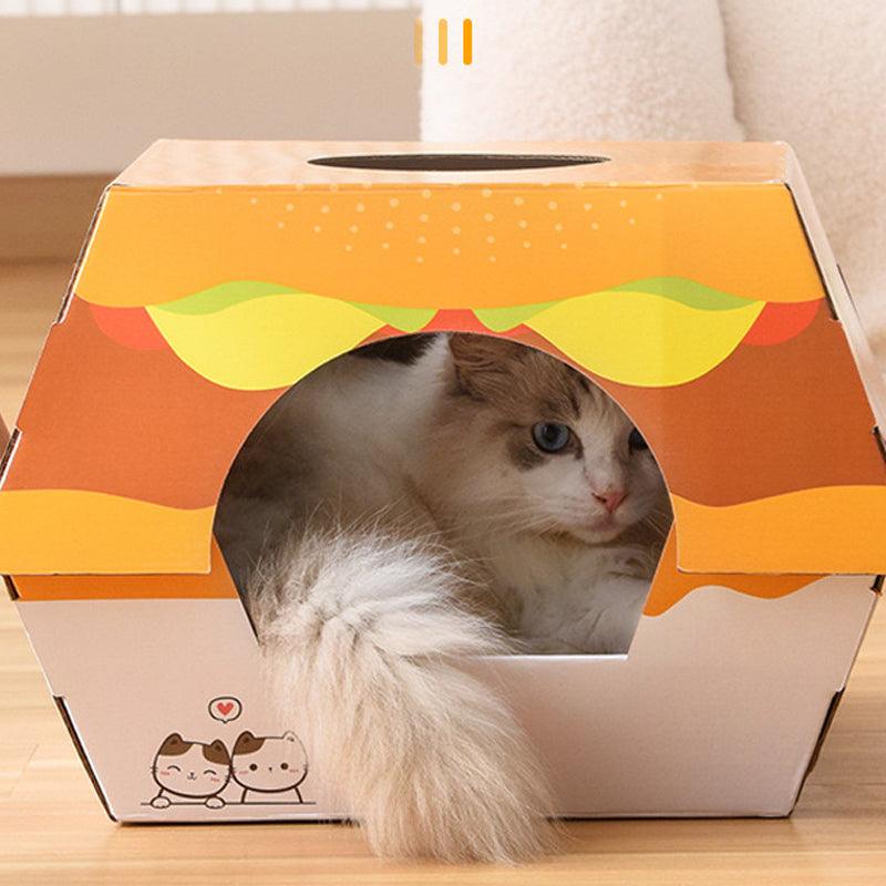 Burger Cat Box House with Scratching Pad - Lil Wild Pets