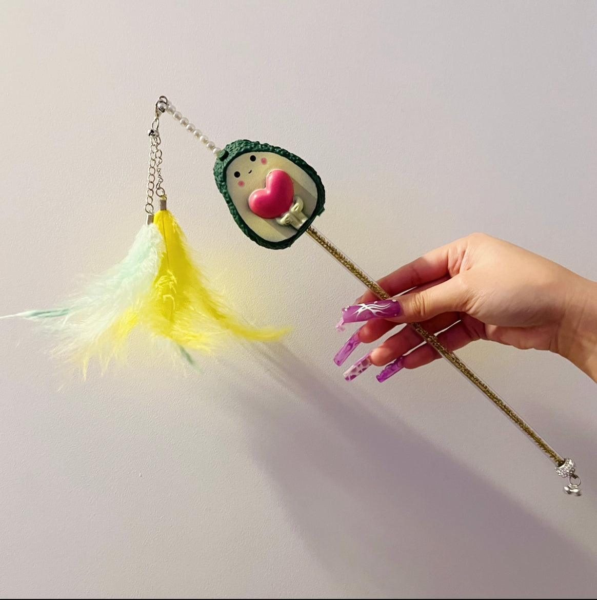 Squeaky Avocado Teaser Toy with Feather for Cats - Lil Wild Pets